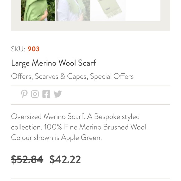 💚🍏 *JOHN HANLY* Large Extra Fine Merino Wool Scarf/Wrap - Picture 6 of 7